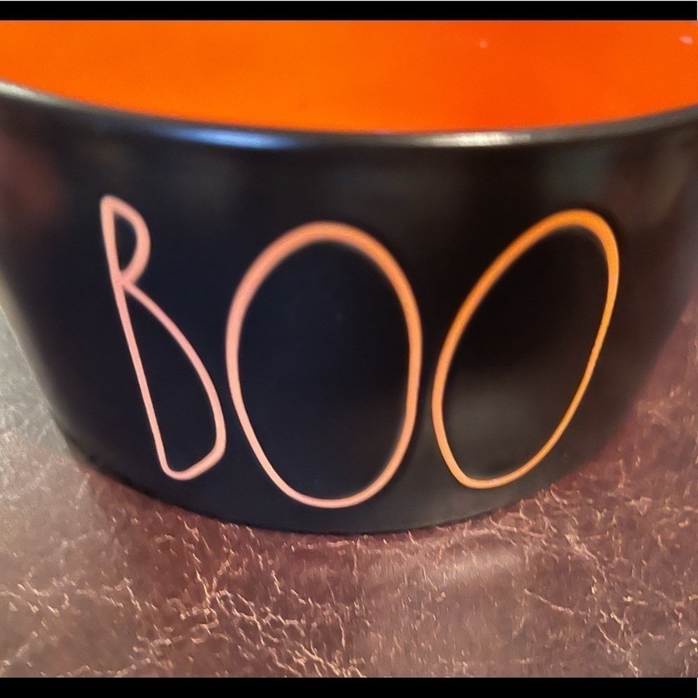Rae Dunn Halloween Black Bowl with Orange BOO dog bowl